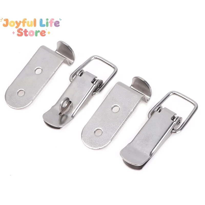 Hot 1PCS 90 Degrees Duck-mouth Buckle Hook Lock Iron Spring Loaded Draw Toggle Latch Clamp Clip Silver Hasp Latch Catch Clasp