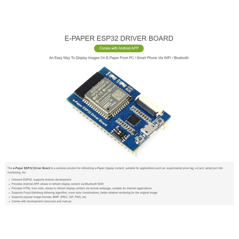 Scheda driver universale E-Paper Waveshare con Wifi Bluetooth Soc ESP32 integrata Supporta vari pannelli grezzi SPI E-Paper