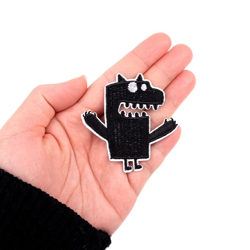 Fun Cartoon Monster Embroidery Patches Children\'s Backpack Jacket  Iron on Patches for Clothing Black Badge Decoration Accessory