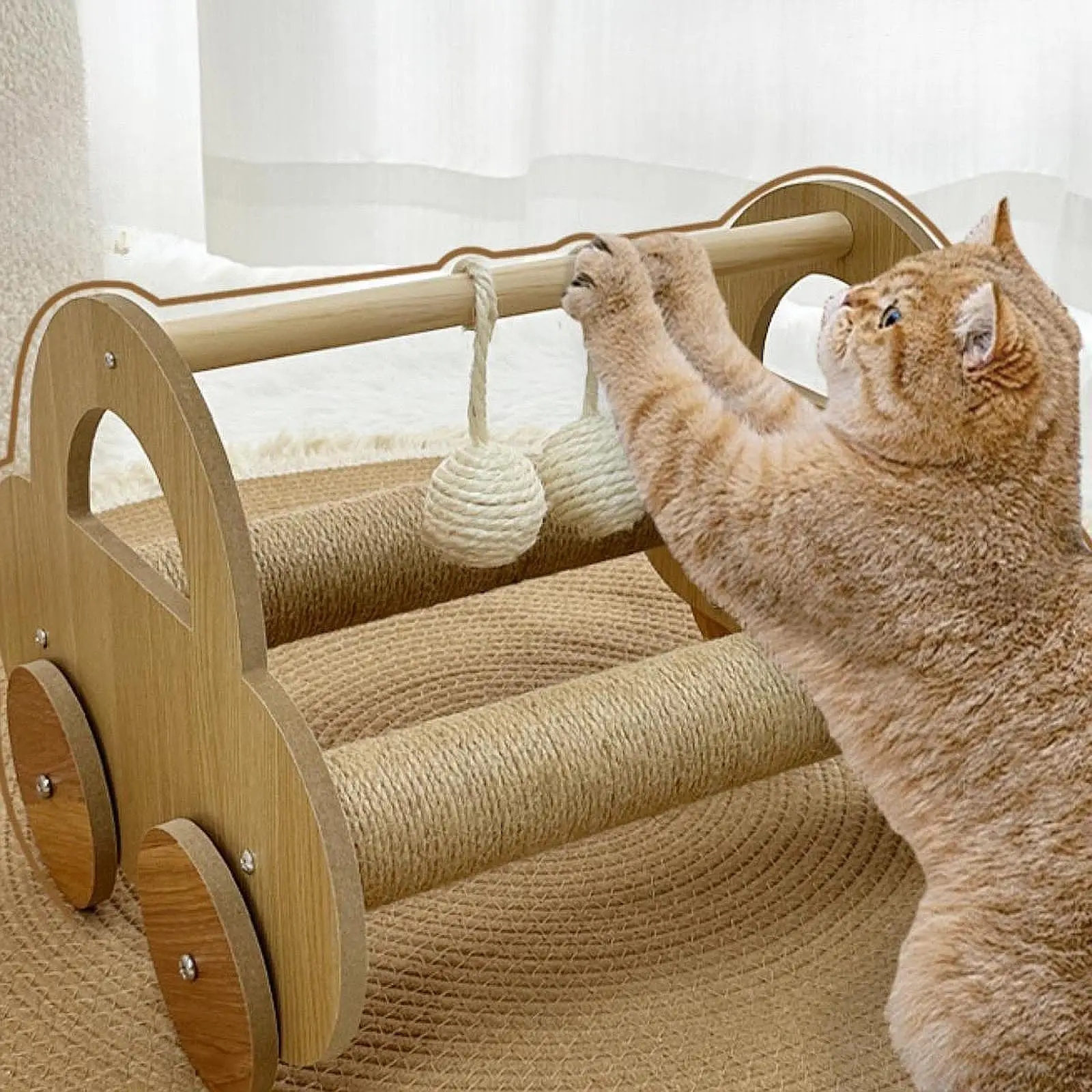 ไม้ Cat Scratcher ของเล่นประหยัดพื้นที่เฟอร์นิเจอร์ Protector สัตว์เลี้ยงอเนกประสงค์ Interactive ของเล่นสําหรับ Keeping แมว Fit และปกป้องเฟอร์นิเจอร์