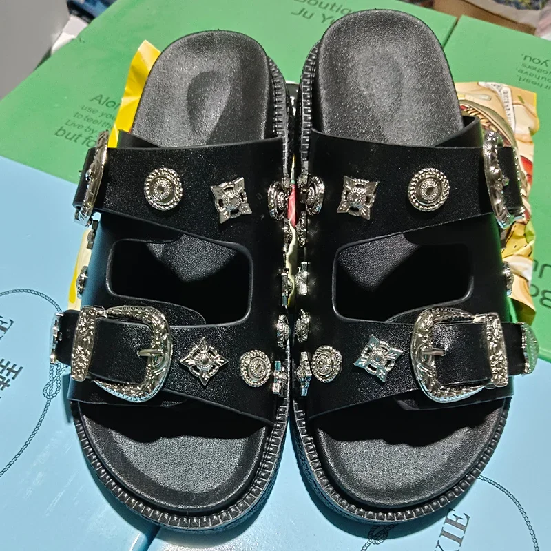 Zapatos planos informales a la moda para mujer, sandalias para caminar en la playa, chanclas de plataforma con talón descubierto, chanclas de