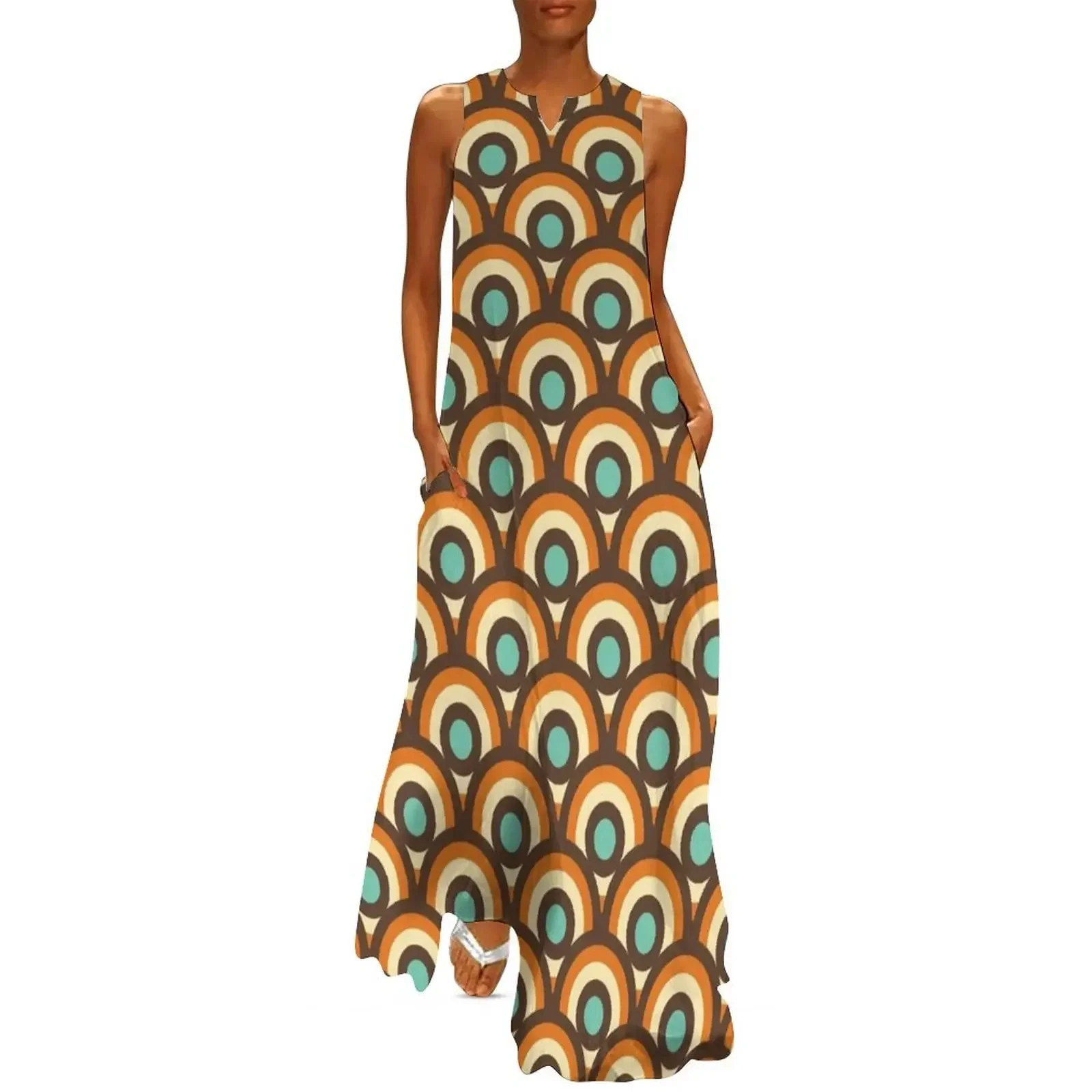 

1970's Style Retro Seventies Vintage Pattern Long Dress Party dresses evening dress women dresses for woman Dress