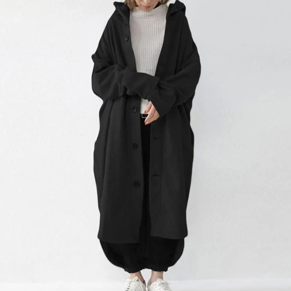 Loose Fit Coat Stylish Women's Hooded Winter Trench Coat with Irregular Hem Long Sleeves Thick Pockets Ankle Length for Outdoor