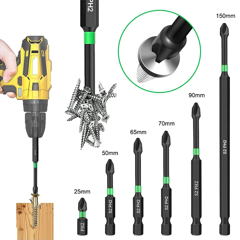 PH2 Strong Magnetic Cross Impact Screwdriver Bit Batch Head Hand Electric Drill Bit High Hardness Anti Non-slip Screwdriver Set