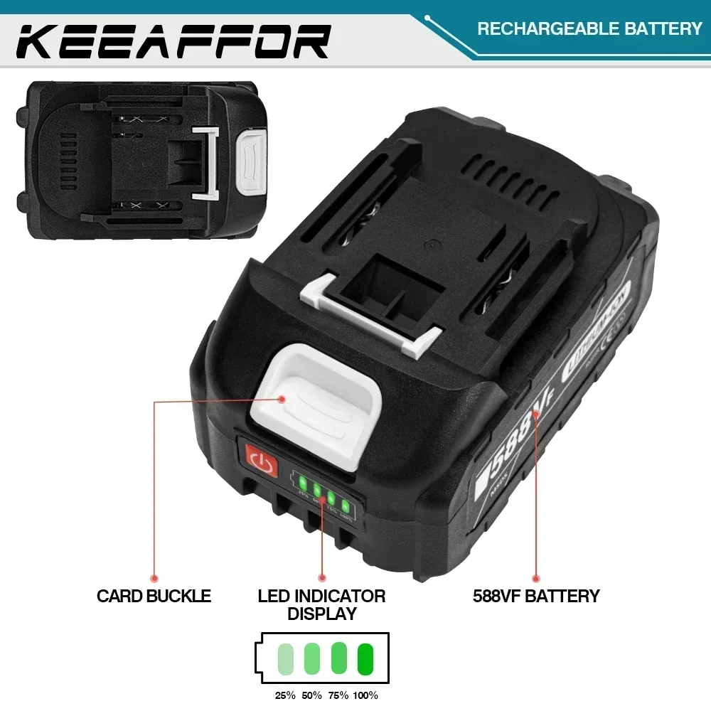 KEEAFFOR 18V 588VF Rechargeable Battery 15000mAh Lithium Ion Battery For Makita Electric Wrench Power Tools Battery EU US Plug