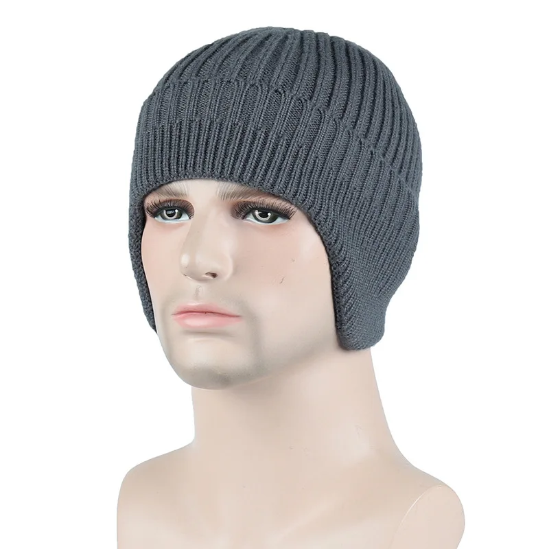 Gorro cálido grueso de invierno para hombre y mujer, protección para los oídos, gorro de punto de terciopelo, gorro cálido a prueba de viento para