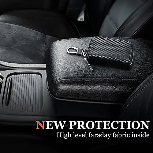 Faraday Bag for Car Keys Anti-Theft Faraday Carbon Fiber Key Fob Holder Storage with Zip Portable Signal Blocking Key Protector