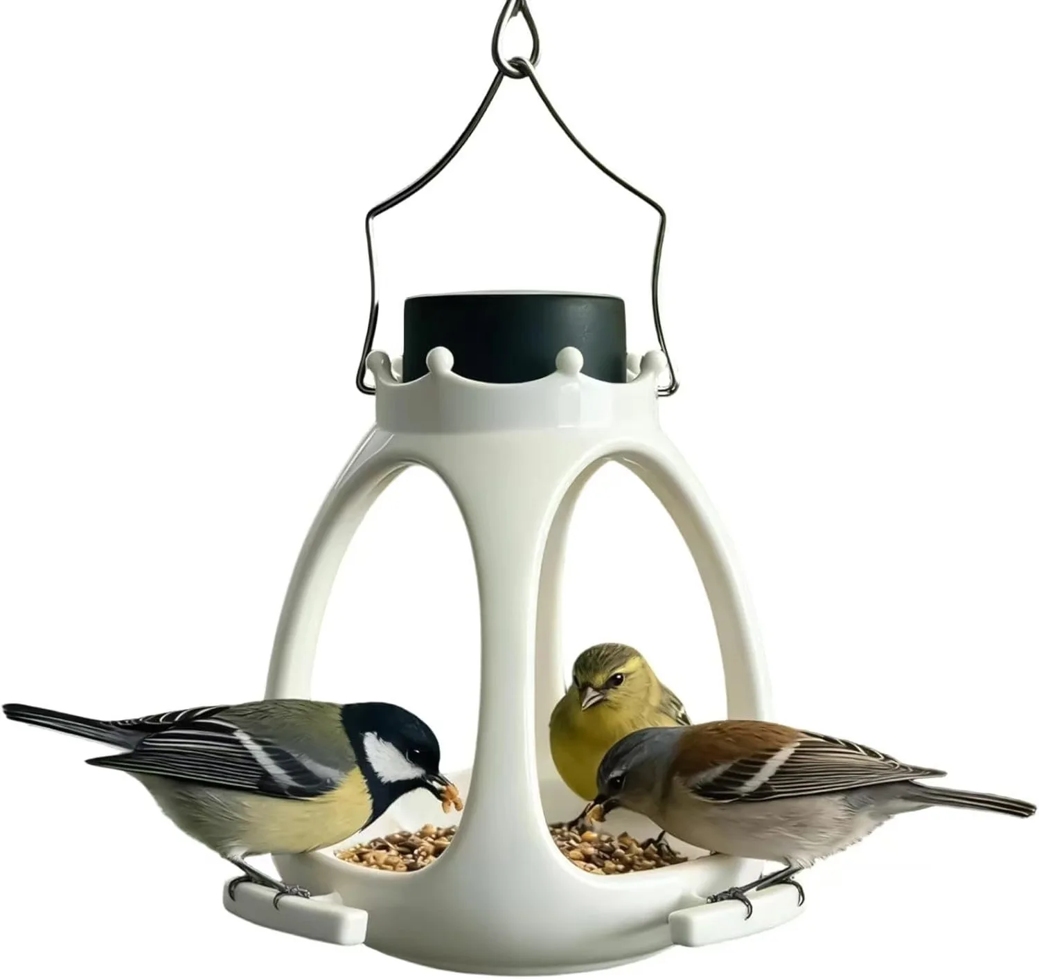 Outdoor Solar Crown Bird Hanging Wild Bird Feeder With LED Light 3D Printing Suction Cup Bird Feeder Lantern Appearance