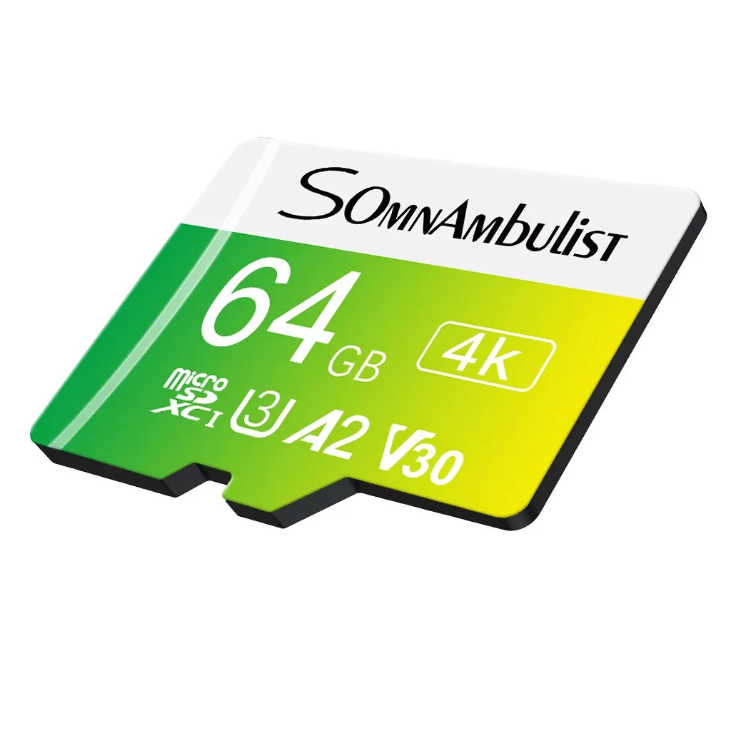 SomnAmbulist Micro SD Card 64GB High Speed Memory Card U3 A2 V30 Class10 TF Card For Drone Surveillance Equipment Audio PC