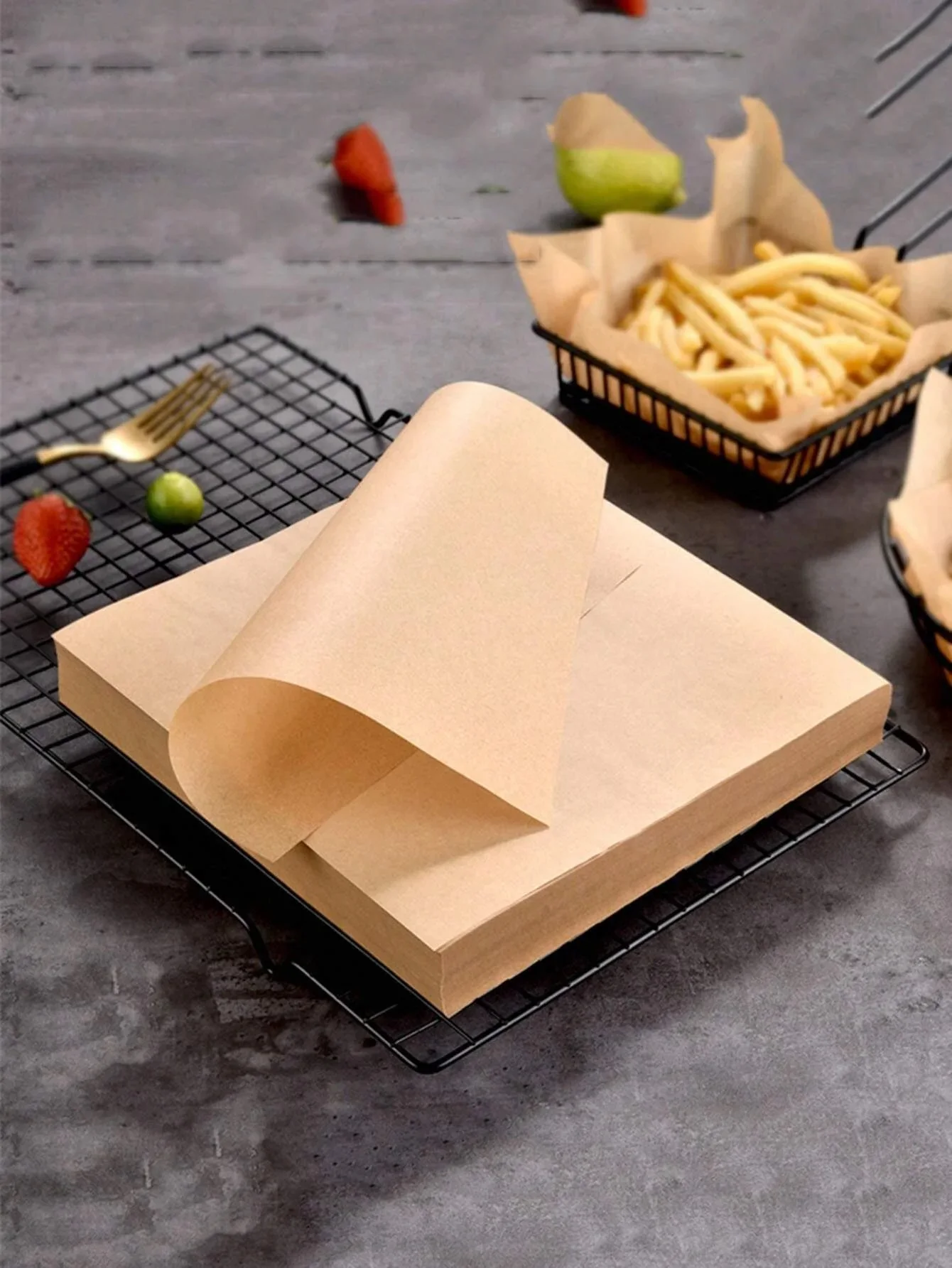 

50/100pcs 20x30cm Baking Oil Absorbing Paper Wood Color Thickened Non-Stick Paper For Baking Air Fryer Bread ﻿Home Kitchen Tools