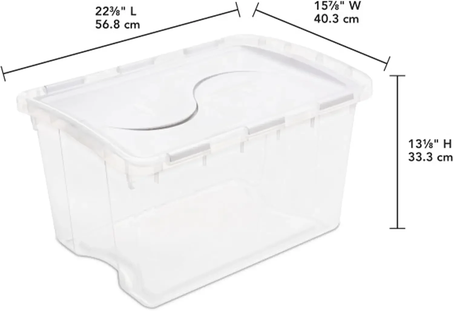 48 Qt Hinged Lid Storage Box, Stackable Bin with Lid, Plastic Container to Organize Home, Office, Basement, Clear with White Lid