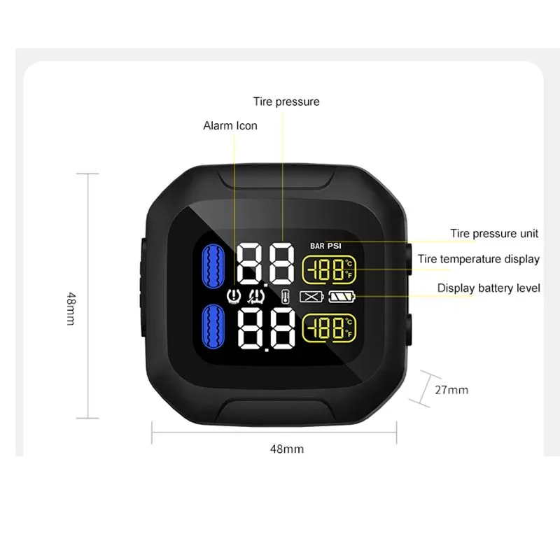 مراقبة ضغط الإطارات اللاسلكية ، مراقبة ضغط الإطارات ، 2 مستشعر داخلي ، TPMS ، دراجة نارية ، دراجة ، قاطرة ثقيلة ، عربة بطارية ، M3A ، إصدار التحديث