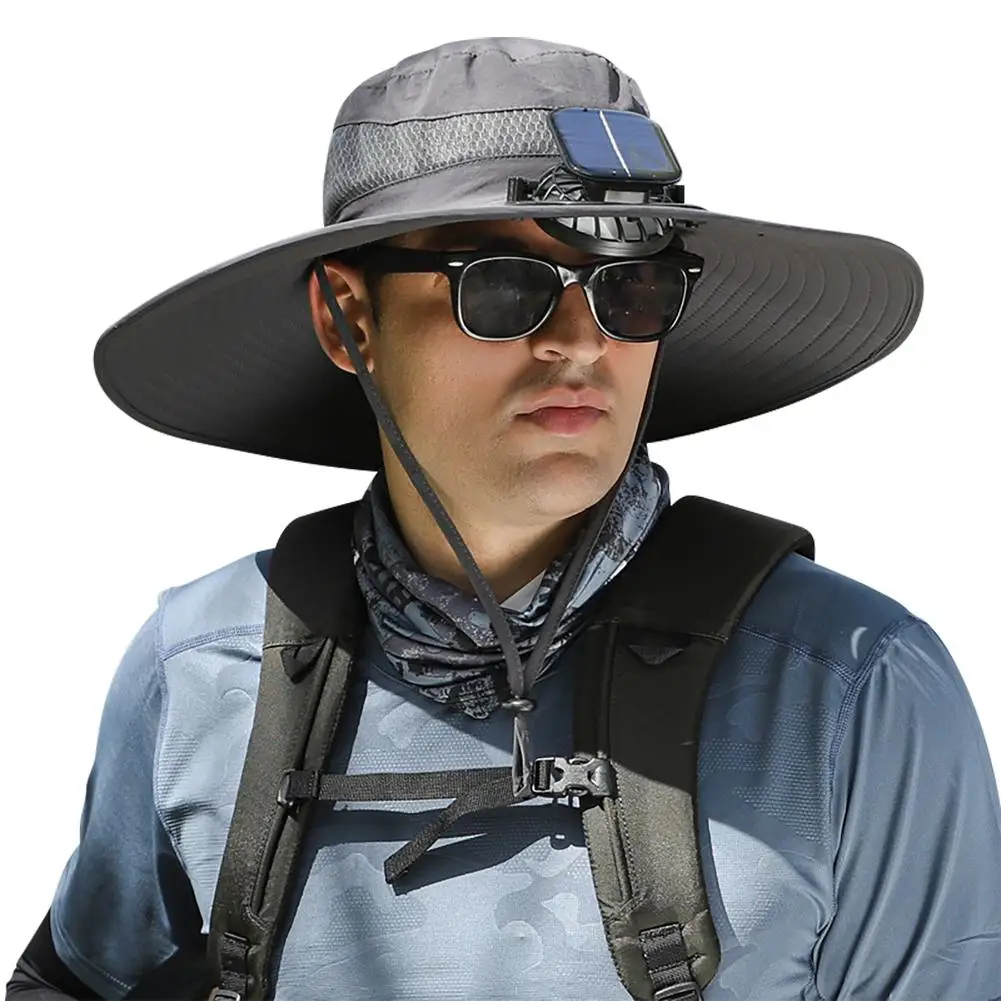 Large Fan Hat Summer Outdoor Male Solar Rechargeable Wind Hat Protection Shade Large Cool Cooling Hat Fishing Sun O7C6