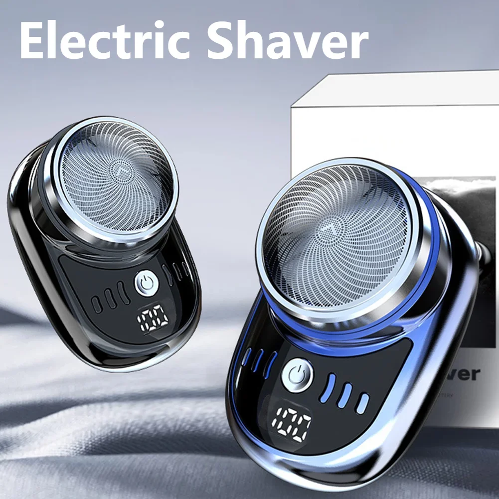 Men Mini Electric Shaver Face Beard Trimmer with Digital Display USB Charging Pocket Beard Razor Cordless Travel Razor