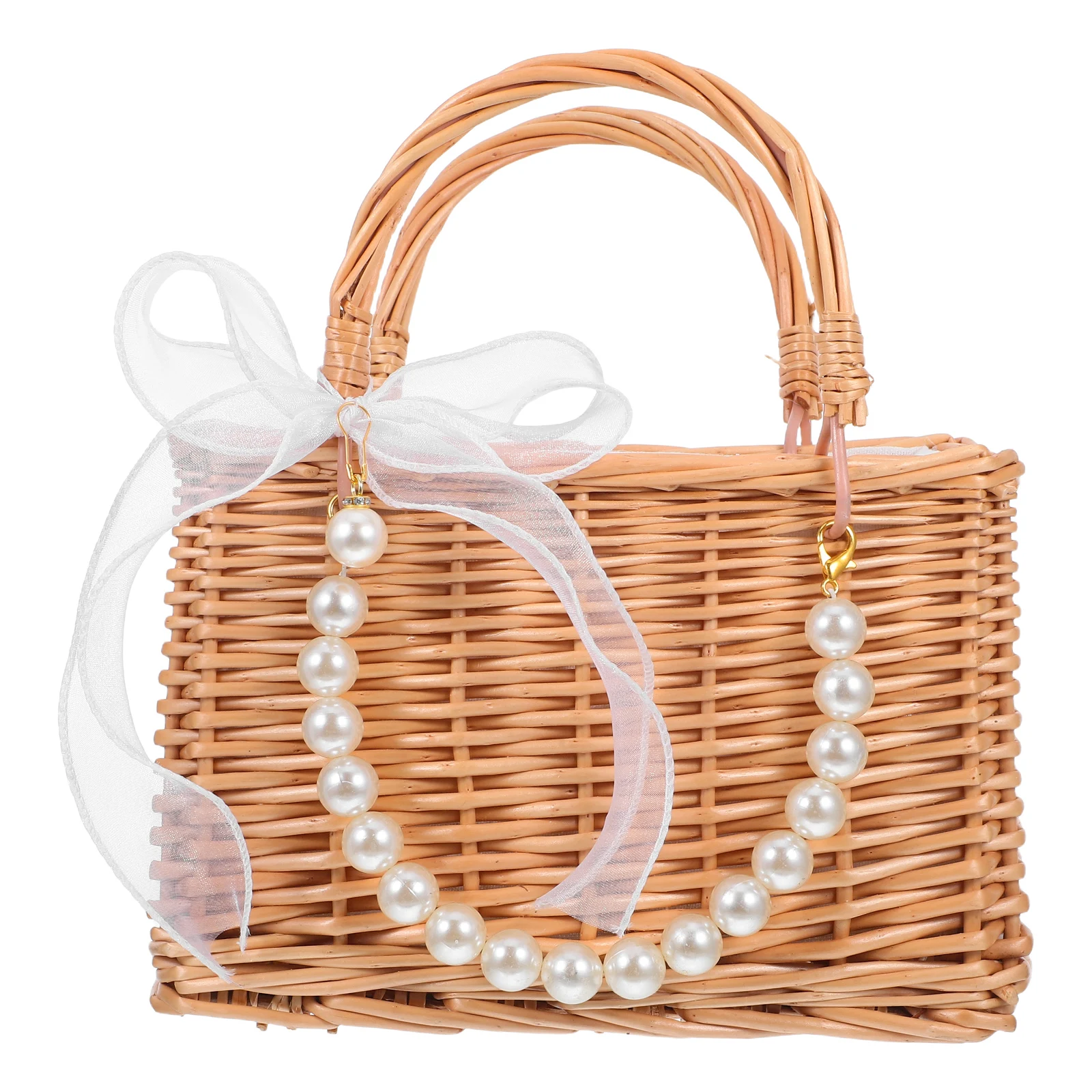 

Handheld Pearl Flower Basket Bridal Clutch for Wedding Day Storage Girl with Handle Dinner Party