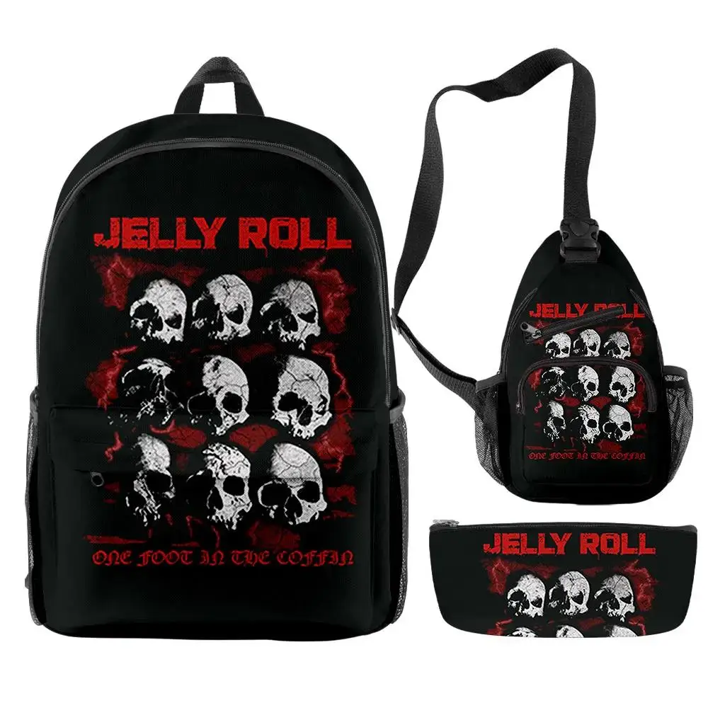 2023 New Jelly Roll Skull Merch 3pcs/set Travel School Bag  Crossbody Bagl Pencil bag Suit For Kids Aldult