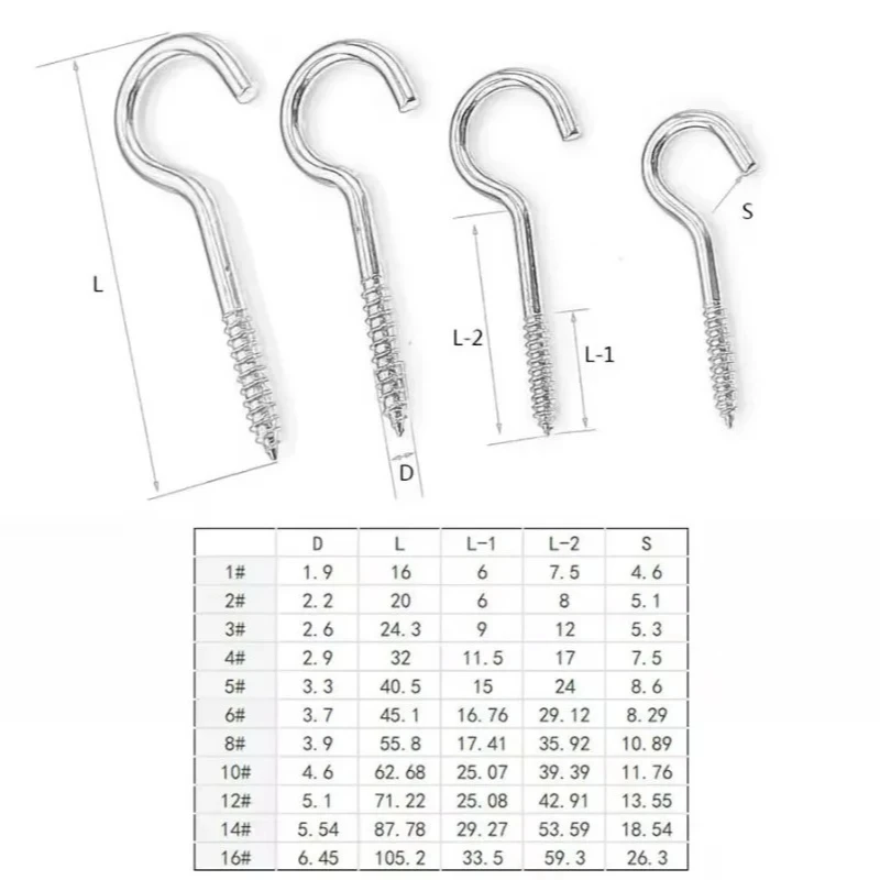 خطافات أكواب من الفولاذ الكربوني - # 1 # 2 # 3 # 4 # 5 # 6 # 8 # 10 # 12 # 14 # 16 خطاف سقف لولبي للتعليق الداخلي والخارجي #4