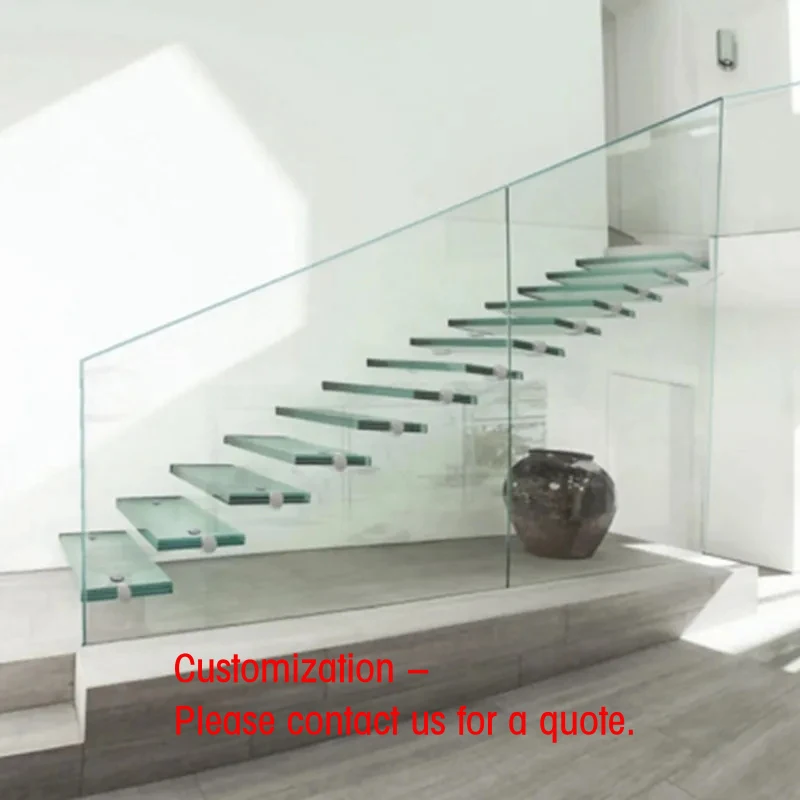 custom.CBMMart Indoor Stairs Single Beam Straight Floating Stairs With Solid Wood Glass Marble Steps Metal Wooden Glass Stai