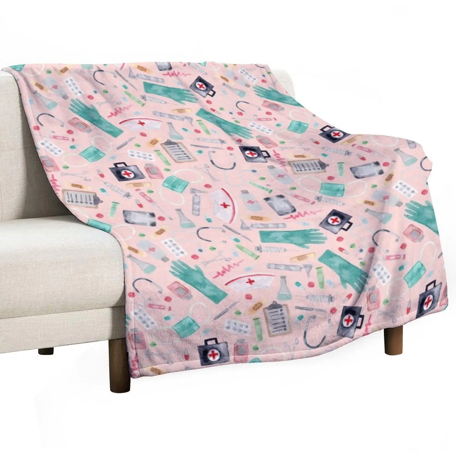 Medical Pattern Doctor Nurse Watercolor Pink Texture Throw Blanket Luxury Brand Luxury St Multi-Purpose Vintage Blankets