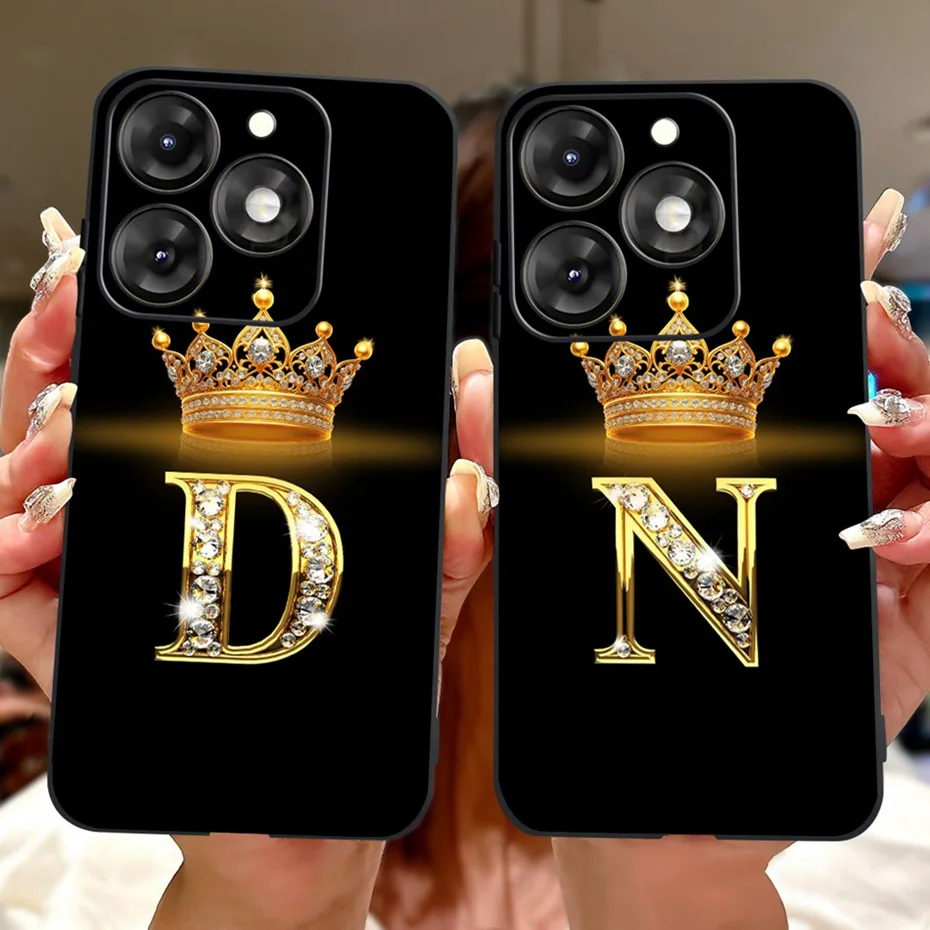 Fashion Crown Initial Letter Case For ITEL A70  A665L Soft Silicone TPU Back Cover For itel A70 Phone Cases