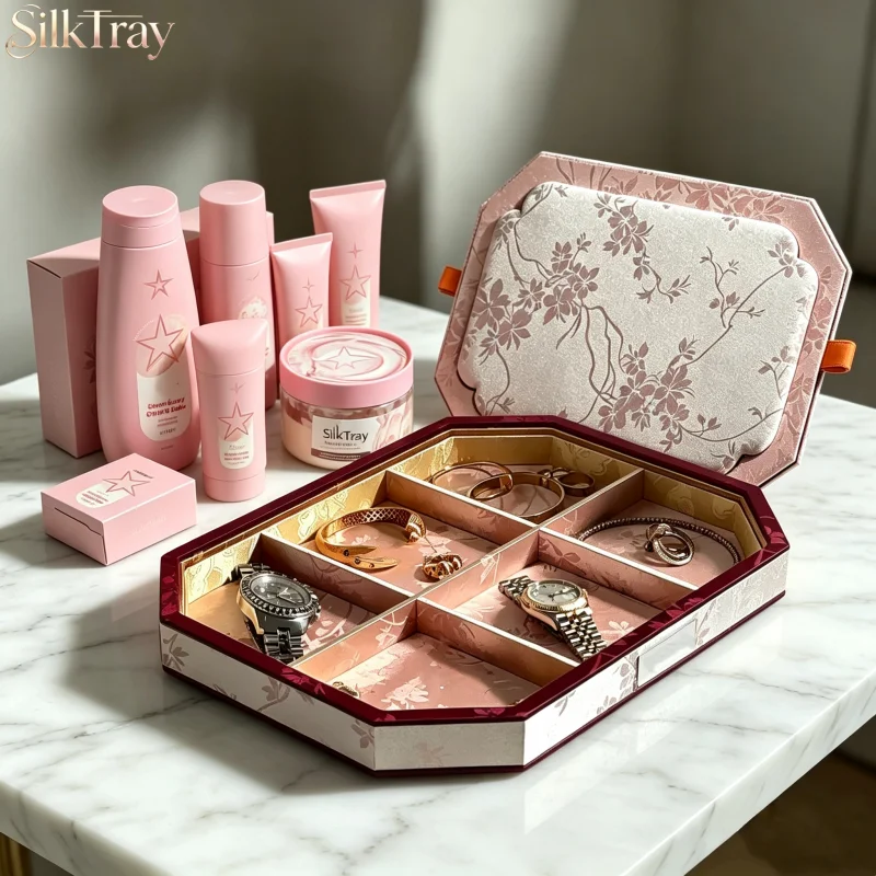 Luxury Brocade Jewelry Tray, Eid Gift for Her, Appraisal Display for Jade Bangle & Beads, Shop Counter Organizer