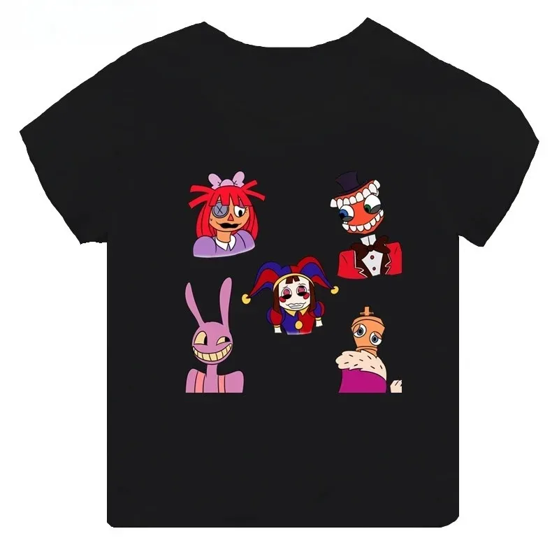 2026 Hot selling magical digital circus printed children's short sleeved T-shirt suitable for boys and girls summer wear