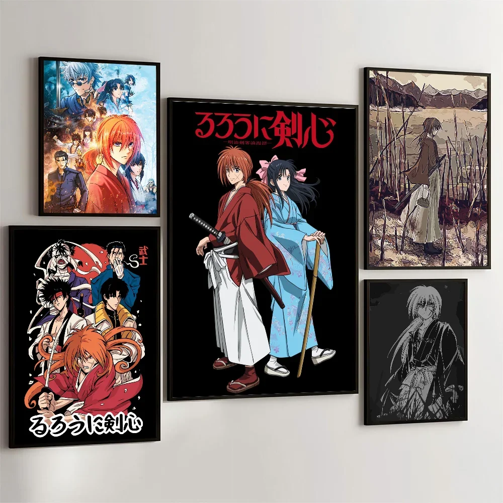 1PC Anime Rurouni Kenshin Poster Movie Sticky Posters Retro Kraft Paper Sticker DIY Room Bar Cafe Aesthetic Art Wall Painting