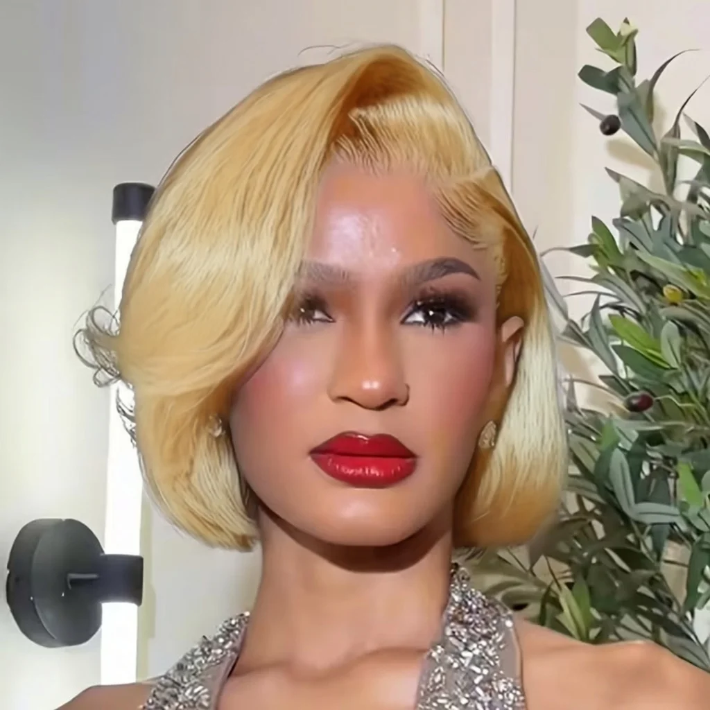 

13x4 Lace Front Human Hair Wig 180 % Density Short Bob straight Wig for Women