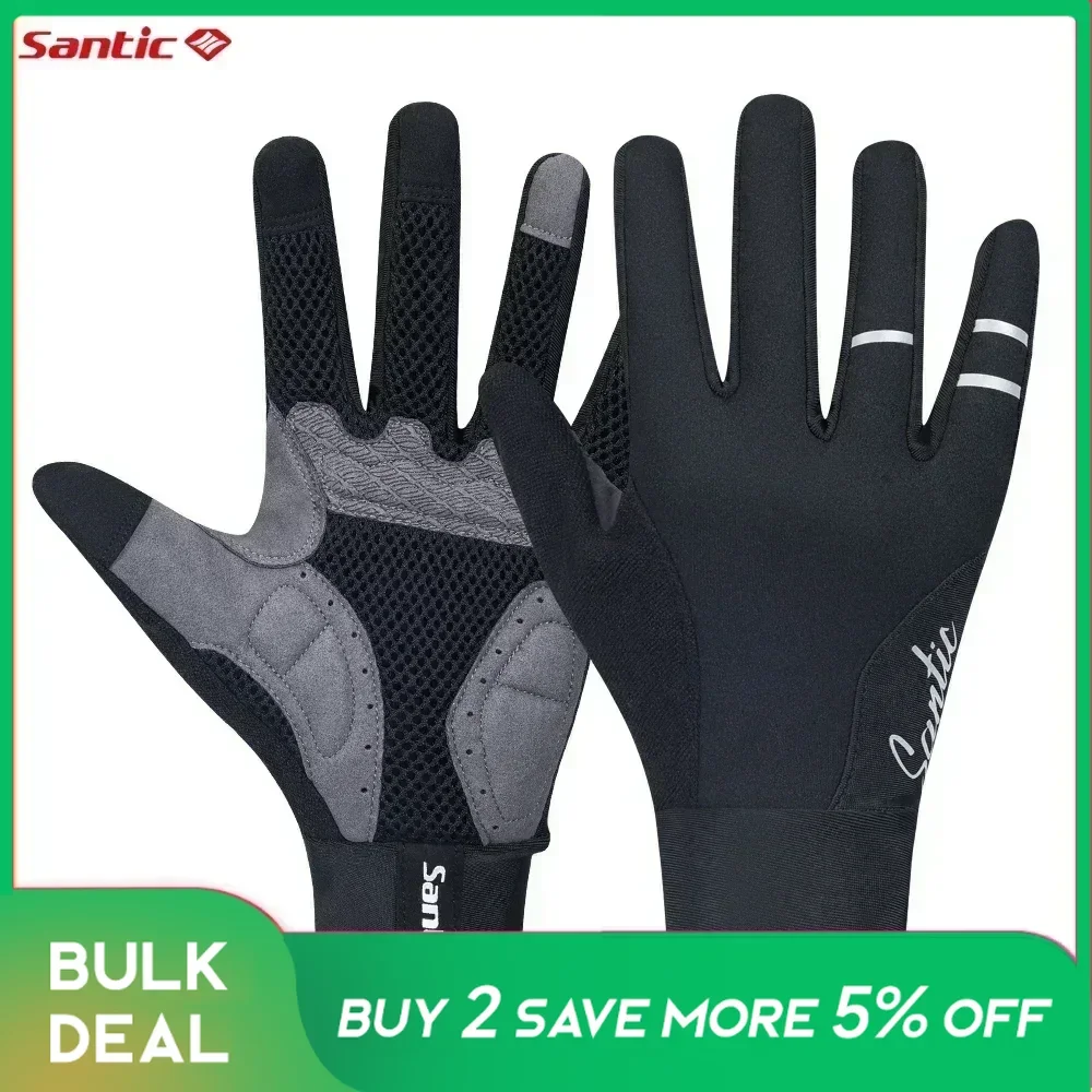 Santic Winter Cycling Gloves Outdoor Shockproof Warmer Riding Protective Gear Touch-Screen Non-slip Windproof MTB Bicycle Gloves