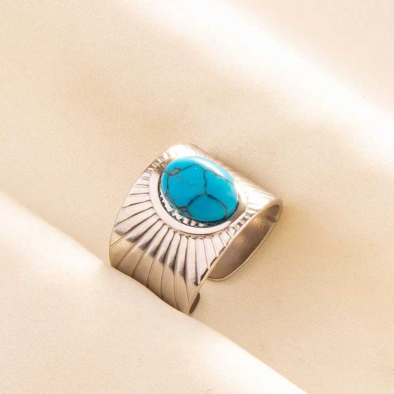 2024 New Vintage Natural Stone Ring for Women Men Silver Color Metal Trendy Geometry Rings Jewelry Water Proof Stainless Steel