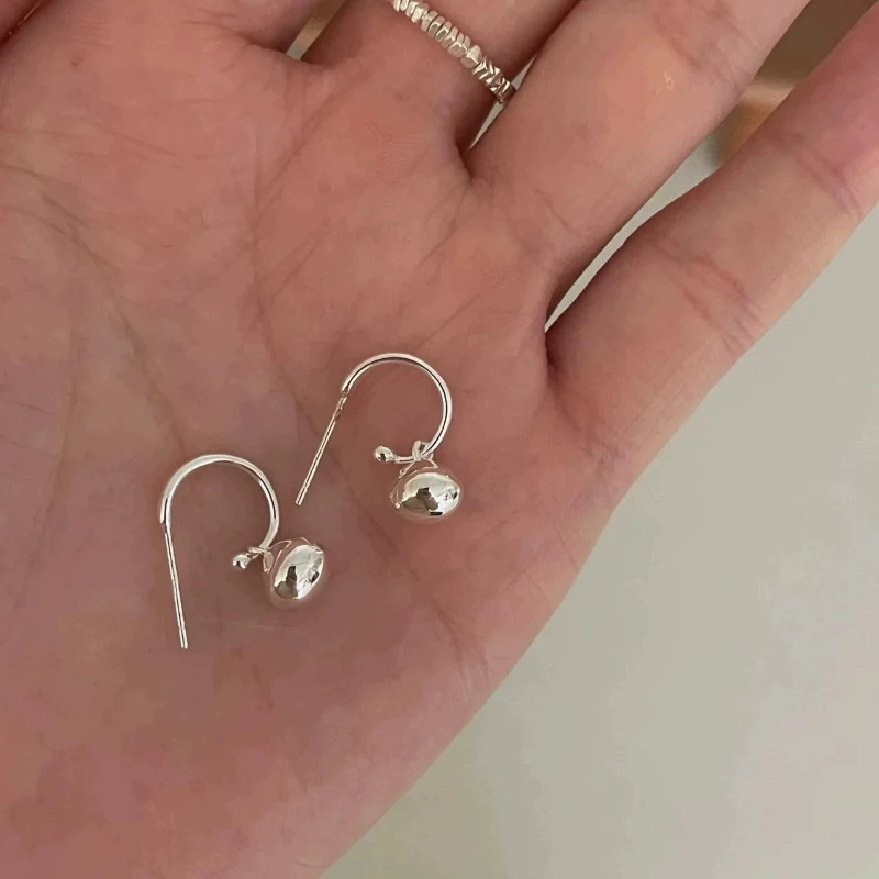 Silver Bean Silver Stud Earrings Fashionably Simple Sophisticated High End Unique Solid Beads Versatile Earrings for Women