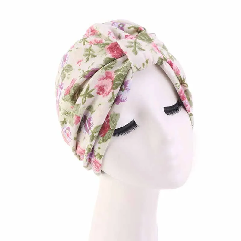 Floral Impresso Chapéu Plissado para Mulheres Muçulmanas, Turbante Hijab, Chemo Cap, Islam Bandanas, Tampa Da Perda De Cabelo, Gorros, Cabeça Envoltório, Headband