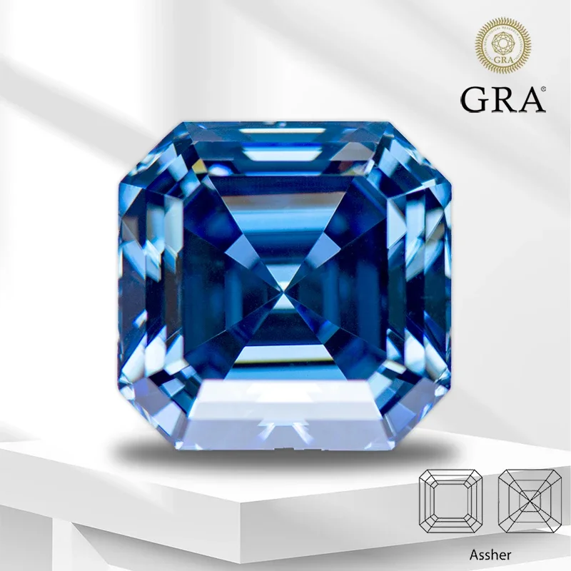 

Moissanite Stone Natural Color Royal Blue Asscher Cut Gemstone For Charms Jewelry Making Necklace Materials With GRA Certificate