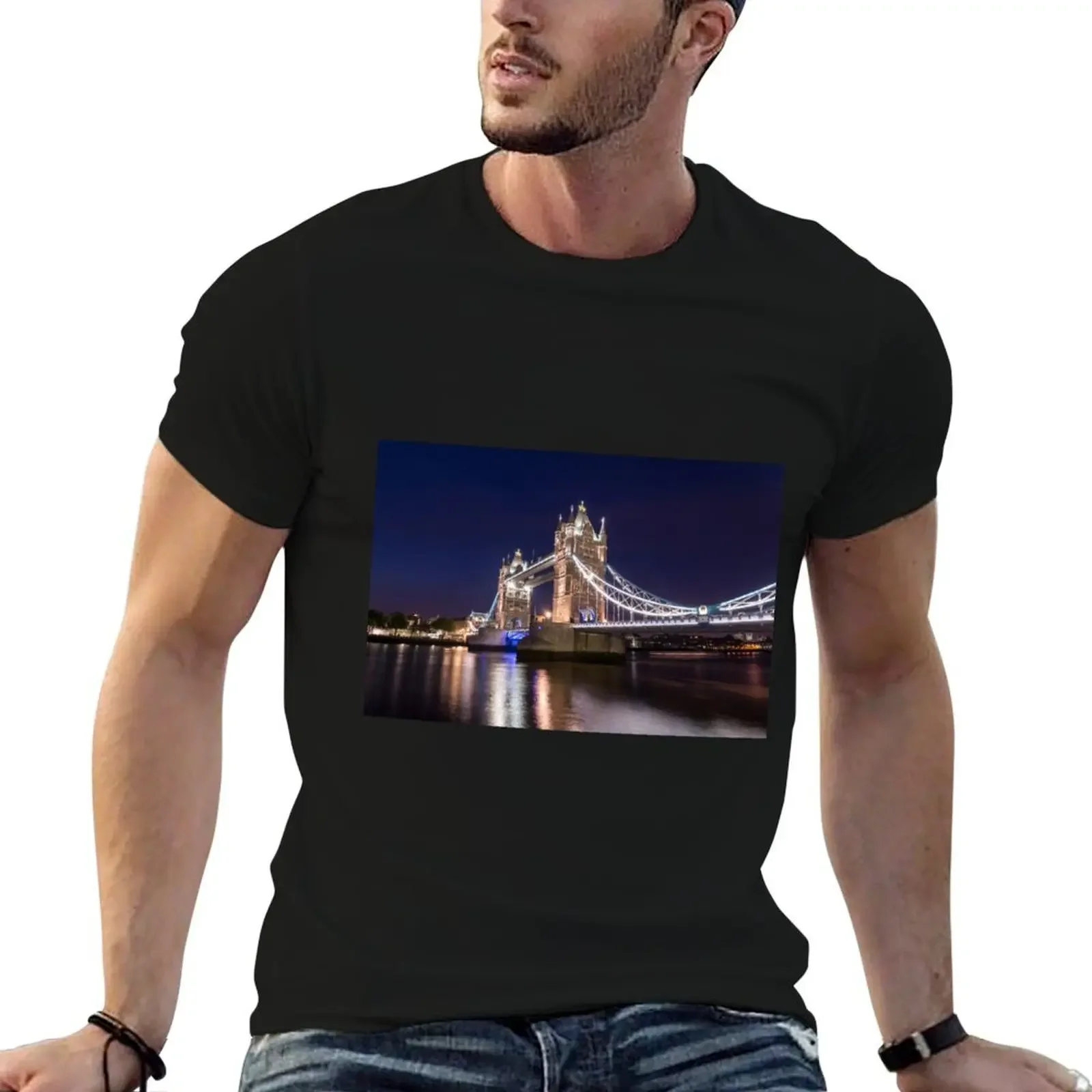 

Tower Bridge Night T-Shirt for a boy man clothes vintage clothes t shirt men 100℅ cotton