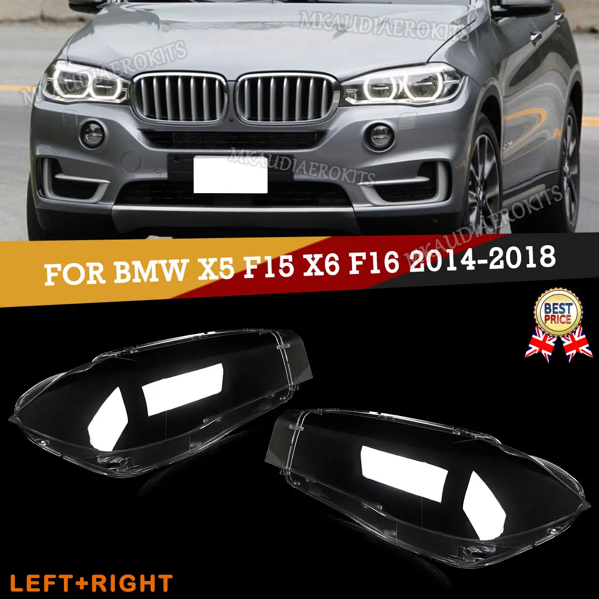 Für BMW X5 X6 F15 F16 Scheinwerferabdeckung vorne links rechts M Sport 2014 2015 2016 2017 2018 Links Rechts Paar Scheinwerferglas Lampenschirm Autoteile