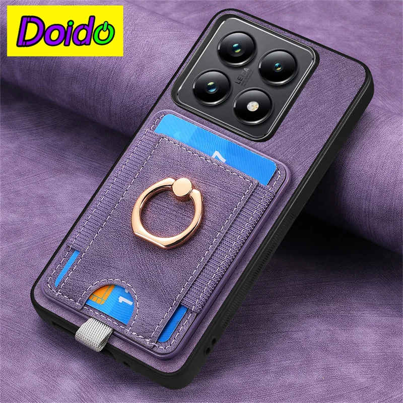 Ring Holder Magnetic Card Slot Leather Purle Phone Case for XiaoMi 14T Wallet XiaoMi 14T Pro Protection Phone Back Cover