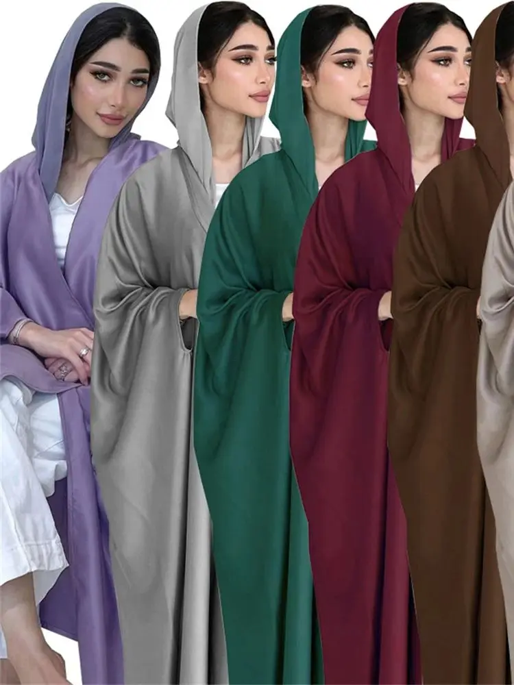 

Open Batwing Satin Kimono Abaya Dubai Muslim Maxi Kaftan Dress Abayas For Women Kebaya Caftan Marocain Robe Femme Musulmane