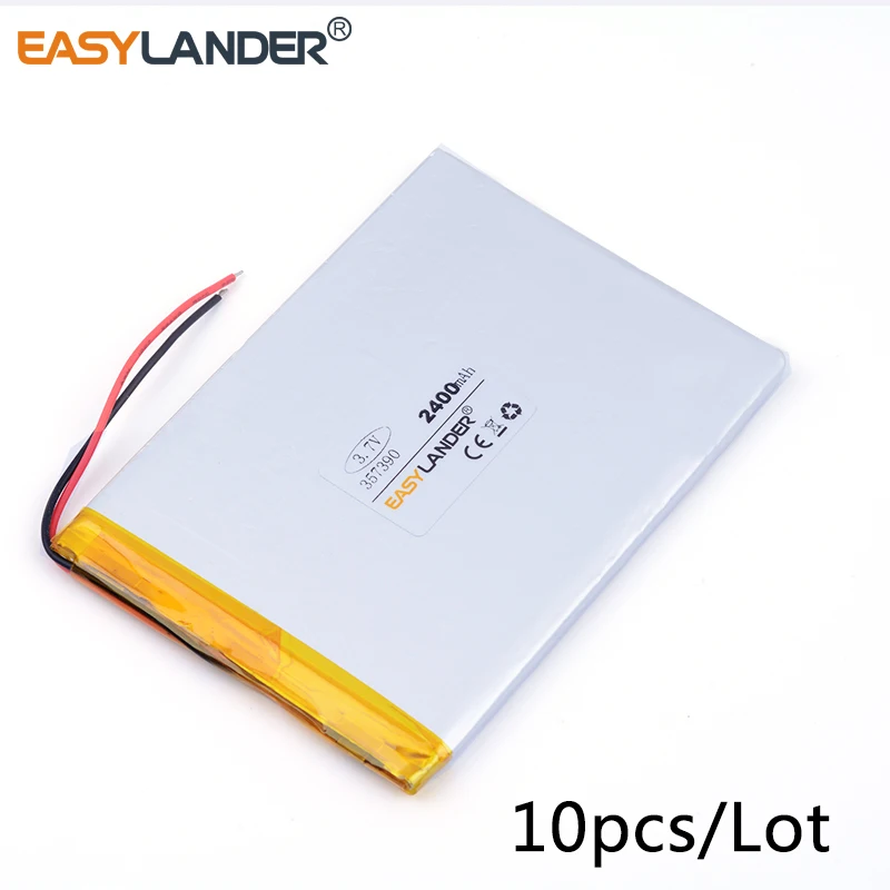 

10pcs /Lot 3.7v lithium Li ion polymer rechargeable battery 357390 2400mAh GPS PSP DVD E-book Tablet PC phone power bank