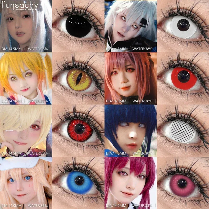 FUNSACHY 2pcs Hot Selling Cosplay Contact Lenses for Eyes Pink Eye Lenses Red Lens Eye Makeup Halloween Anime Cosplay Crazy Lens