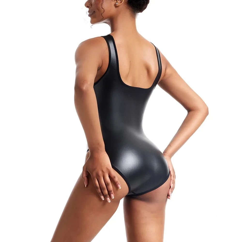 Solid PVC Leather Bodysuits Women Sleeveless Backless Romper Jumpsuit Beach Wear Bodysuits Skinny Female Tight One Piece Overall