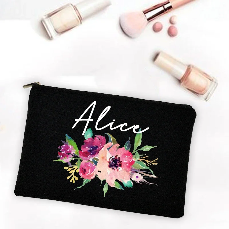 Bridesmaid Teacher Mother Gift Personalized Custom Name DIY Wedding Party Canvas Makeup Case Cosmetic Bags Zipper Toiletry Pouch