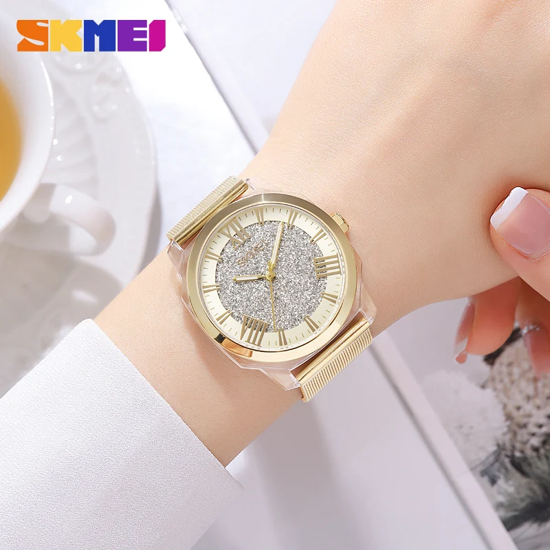 Skmei relógio masculino feminino moda fina relógio simples negócios malha de aço inoxidável relógio de quartzo relojes para hombres relógio