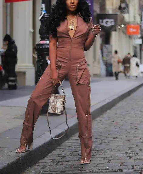 Sexy hochwertiger Sommer-Arbeitskleidungsoverall mit Reißverschlusstasche