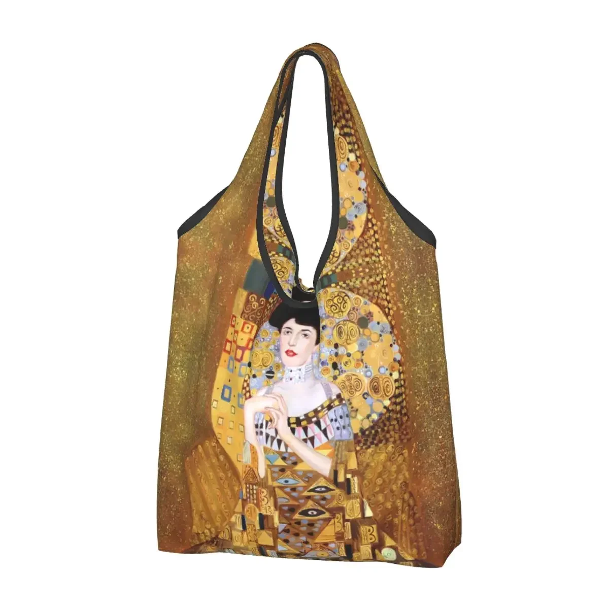 Large Reusable Gustav Klimt Grocery Bags Recycle Foldable Adele Bloch-Bauer Freyas Art Shopping Tote Bag Washable Waterproof