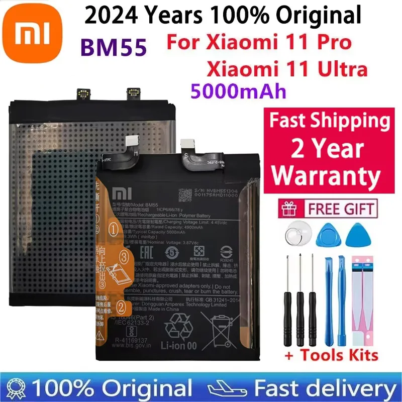 

2024 Years BM55 100% Original Battery Mi11 Pro For Xiaomi Mi 11 pro 11pro 11 Ultra 5000mAh Phone Batteries Bateria Fast Shipping