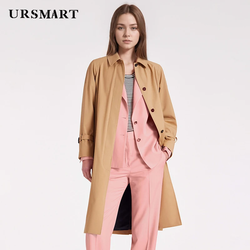 Classic khaki single breasted casual long women's trench coat fits snugly custom cotton polyester windproof women's windbreaker