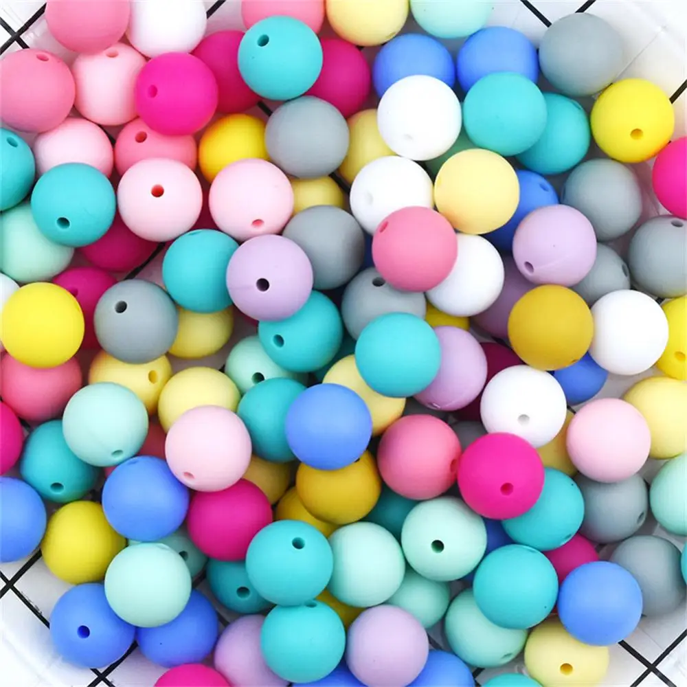 Jewelry Accessories Baby Teething Beads Fashion 15mm Anti-drop Chain Accessories Baby Products Silicone Round Candy Color Beads