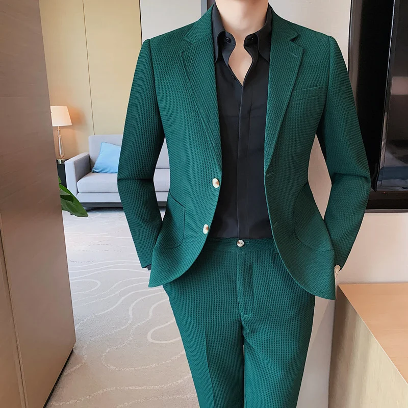 

(Jacket+Pants) 2023 Men Spring High Quality Business Suits/Male Slim Fit Groom Wedding Dress Tuxedo/Man 2 Pieces Casual Blazers