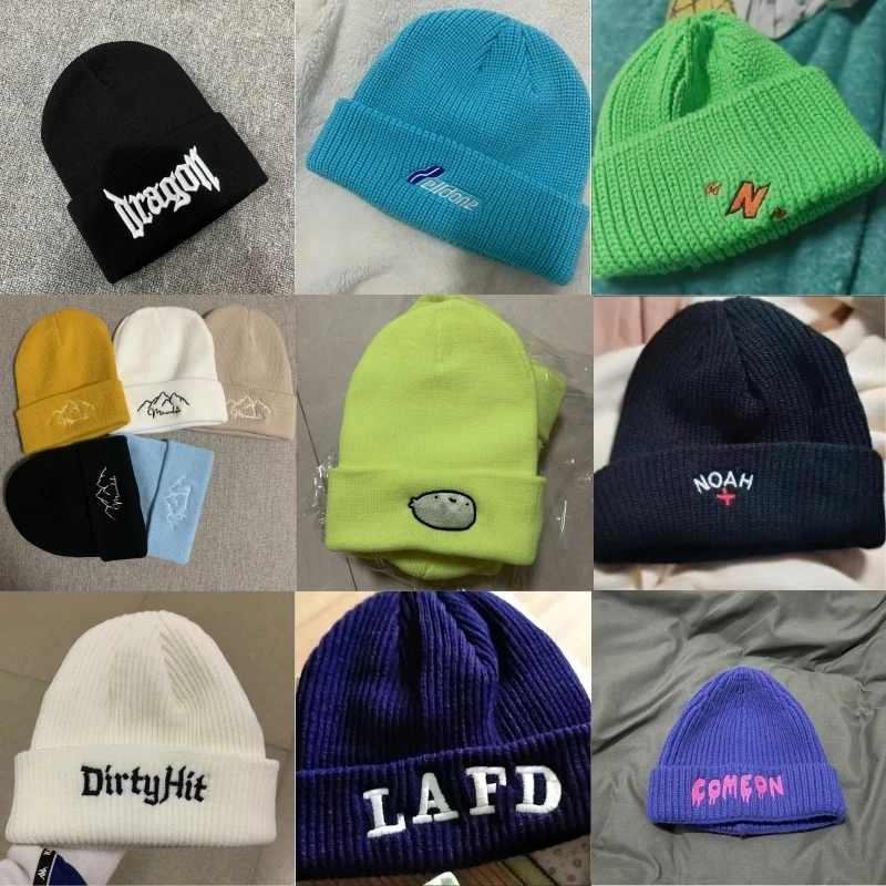 Custom Logo Beanie Hat Women Men Knitted Skull Cap Autumn Winter DIY Design Embroidery Elastic Skullies Hats Wholesale Beanies
