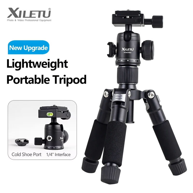 XILETU FM5S2 Mini Desktop Tripod Portable Travel Tripod with Ball Head Cold Shoe for DSLR Mirrorless Camera Phone Video Bracket